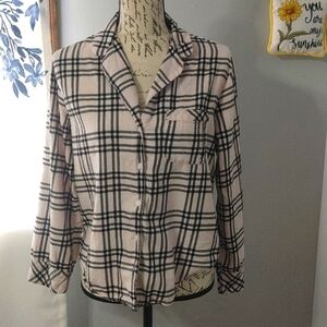 Victoria's Secret Pink/Black Plaid Flannel Long Sleeve Pajama Sleep Shirt XS